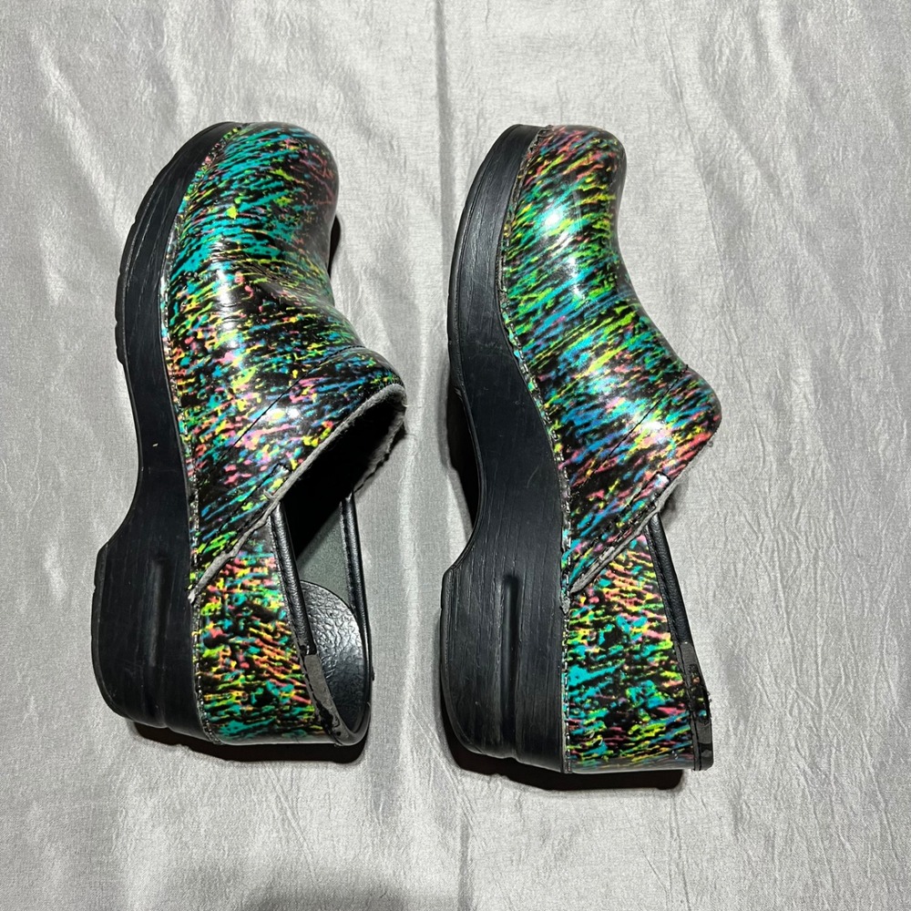 Dansko Professional‎ Clogs Multi Color Neon Splatter Patent Leather Womens 37